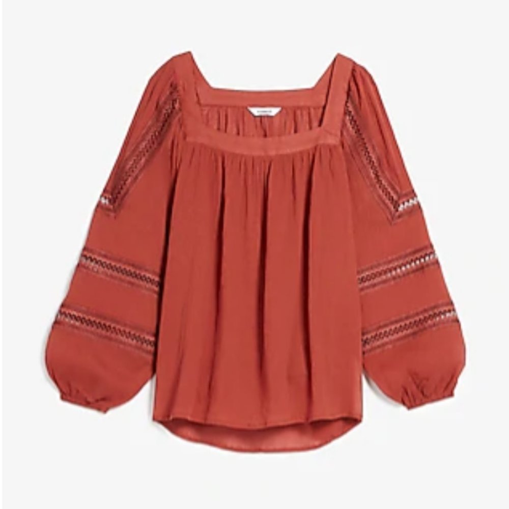 EXPRESS Women's Square Neck Embroidered Sleeve Top